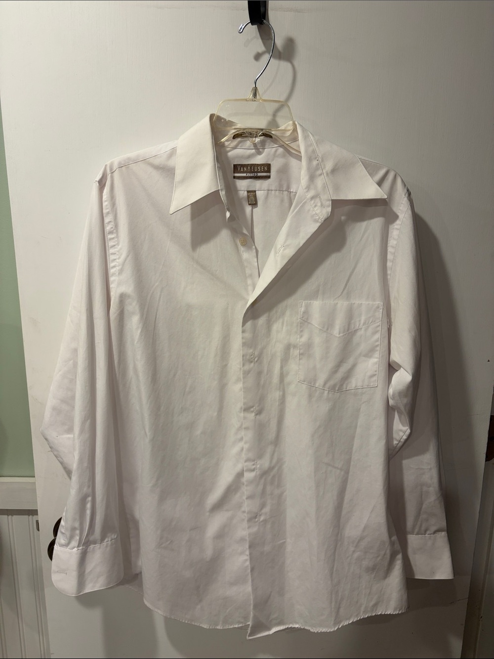 Van Heusen  Fitted White Men's Long-Sleeve Dress Shirt size M 151/2